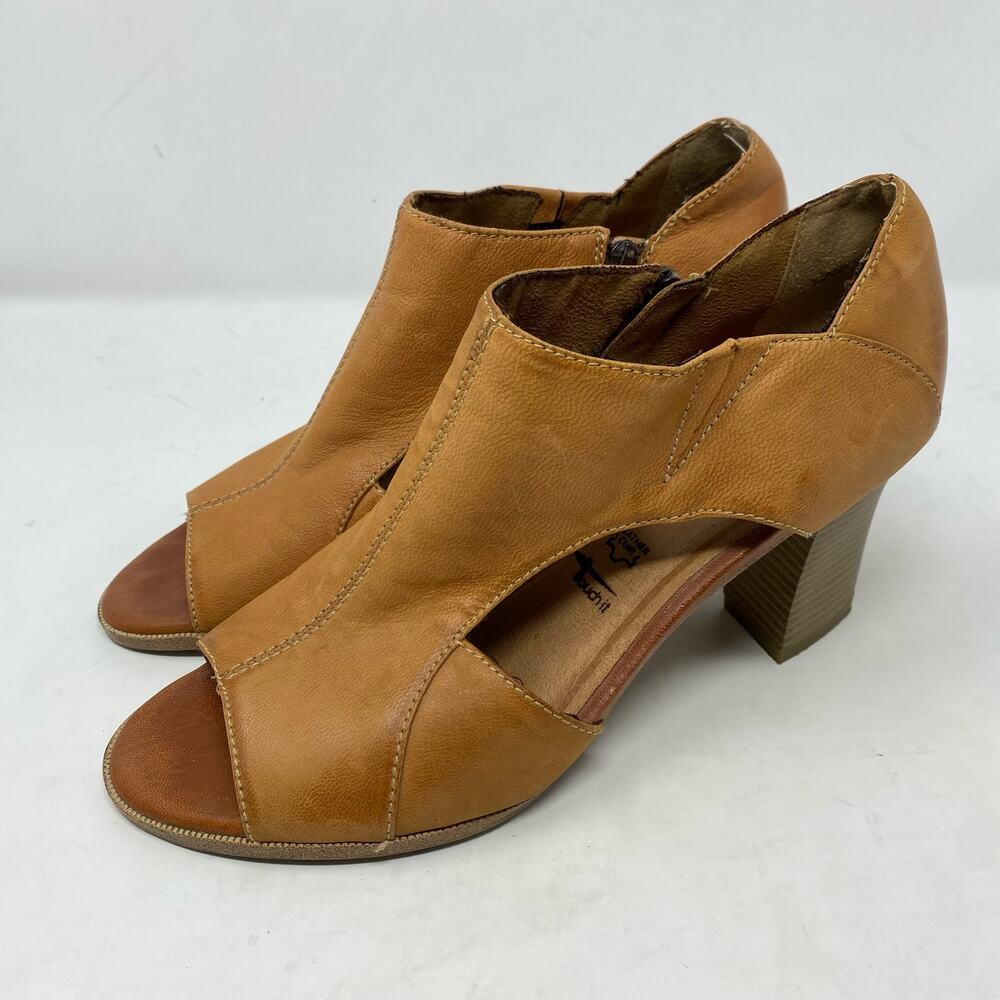 Tamaris Block Heels Sandals Brown Leather Womens Size 9.5